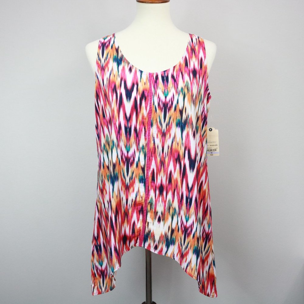 St. John’s Bay Adventure Pink Multicolor Asymmetrical Blouse Women’s Size 10